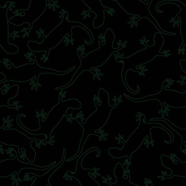 Seamless pattern of lizards reptile gecko outline vector. Simple outline pattern isolated on black background. Template for clothes, wallpaper, background and fabric. Template for prints