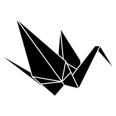Origami vinç vektör silüeti resimleme simgesi beyaz arkaplanda izole edildi. Infographic, web sitesi ya da uygulama için Japon origami vinci. Katlanmış kağıt sanatı için geometrik çizgi şekli.