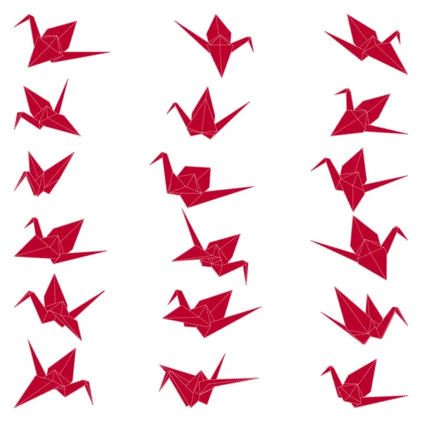 Set Origami Crane Vector Silhouette Illustration Icon Isolated White Background — Stock Vector