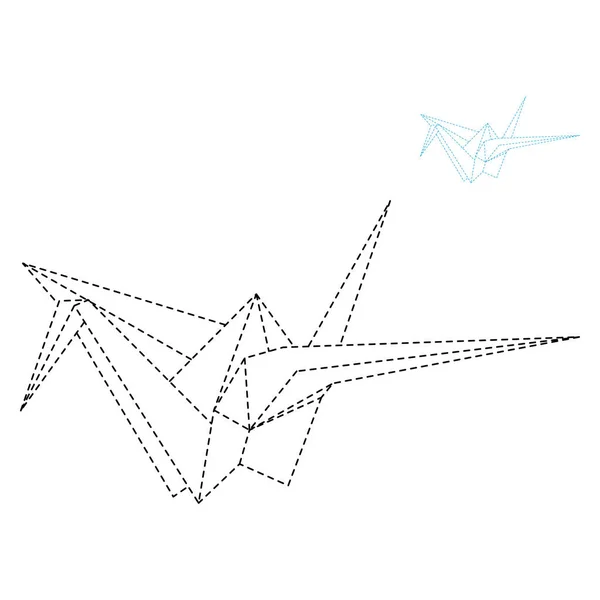 Set Origami Crane Vector Outline Dashed Illustration Isolated White Background —  Vetores de Stock