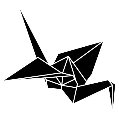 Origami vinç vektör silüeti resimleme simgesi beyaz arkaplanda izole edildi. Infographic, web sitesi ya da uygulama için Japon origami vinci. Katlanmış kağıt sanatı için geometrik çizgi şekli.