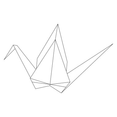 Origami vinç ana hatları çizim simgesi beyaz arkaplanda izole edildi. Infographic, web sitesi ya da uygulama için Japon origami vinci. Katlanmış kağıt sanatı için geometrik çizgi şekli.