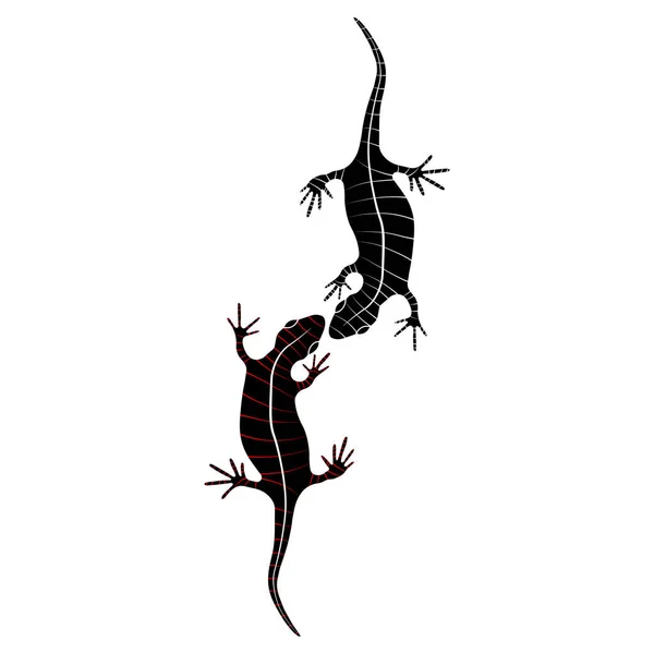 Set Von Eidechsen Reptil Gecko Schwarze Silhouette Mit Streifen Vektor — Stockvektor