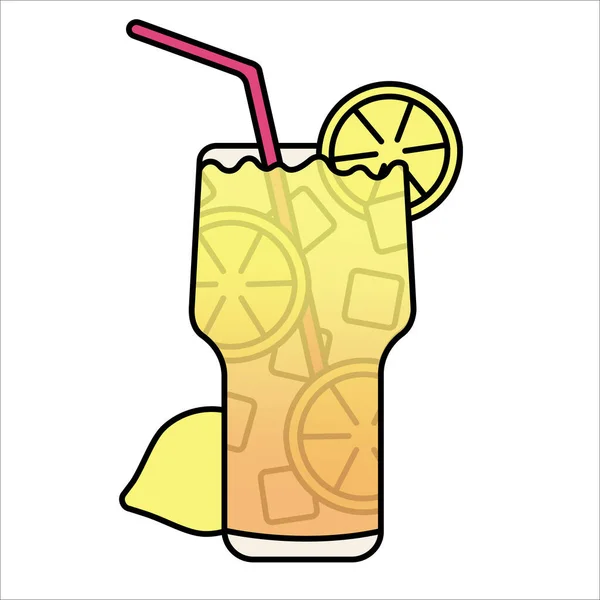 レモンと氷で爽やかなドリンクとガラス。メニューのための独立したイラスト. — ストックベクタ