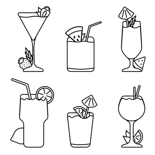 Conjunto de refrescantes coquetéis alcoólicos mistos. Isolado ilustrações para barra menu.Outline estilo. Ícones. Vetores De Bancos De Imagens