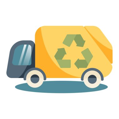 Çöp kamyonu. Çöp ve geri dönüşüm atıklarının ayrıştırılması. İzole vektör ögesi.