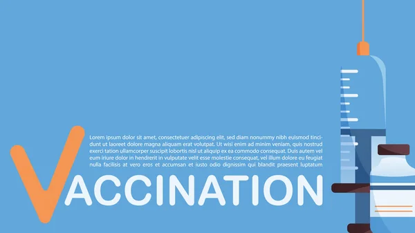 Горизонтальний векторний веб-банер про вакцинацію. Пляшка вакцини та шприца . — стоковий вектор