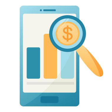 Akıllı telefon ve Louise 'in basit bir çizimi. Büyüyen göstergeler ve finans kavramı.