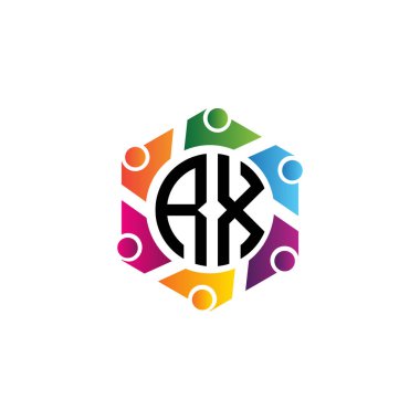 Topluluk Hexagon Baş harfleri RX logosu. Ağ, takım veya sosyal hizmetler için amaç.