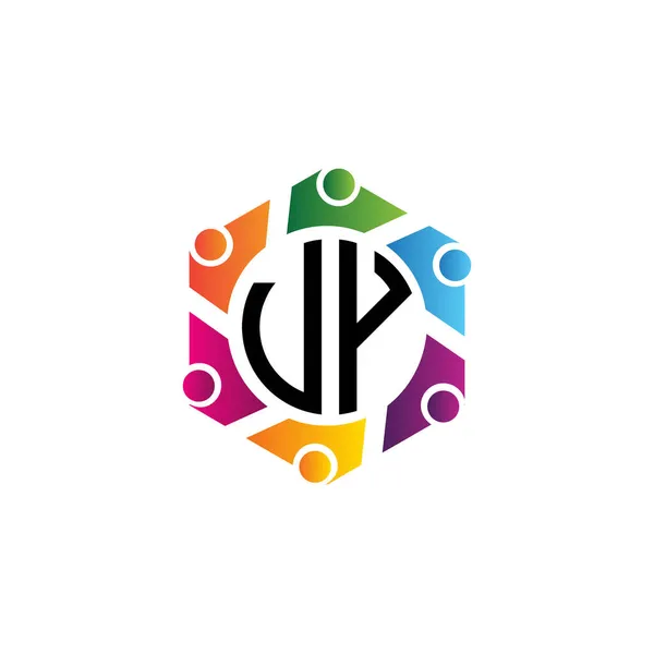 Cartas Iniciais Hexágono Comunidade Logotipo Finalidade Rede Equipe Serviço Social —  Vetores de Stock