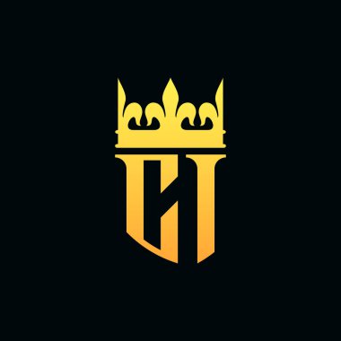 Baş harfler CI logosu amblem stili ve taç. Vektör illüstrasyonu