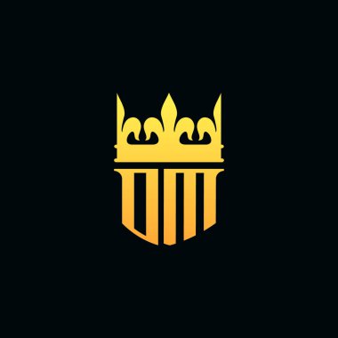 Baş harfler DM logosu amblem stili ve taç. Vektör illüstrasyonu