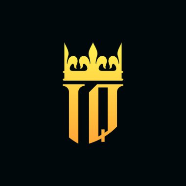 Baş harfler IQ logosu amblem stili ve taç. Vektör illüstrasyonu