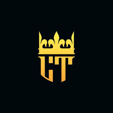 Baş harfler LT logosu, taç ve amblem stili. Vektör illüstrasyonu