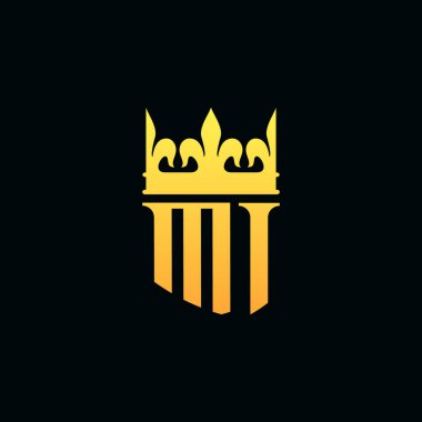 Baş harfler MI logosu amblem stili ve taç. Vektör illüstrasyonu