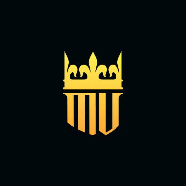 Baş harfler MV logosu amblem stili ve taç. Vektör illüstrasyonu