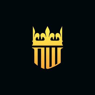 Baş harfler NW logosu. Taçla amblem şeklinde. Vektör illüstrasyonu