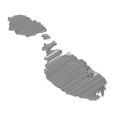 Scribble stili Malta harita tasarımı. Vektör İllüstrasyonu