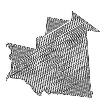 Scribble stili Moritanya harita tasarımı. Vektör İllüstrasyonu