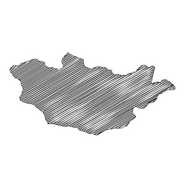 Scribble tarzı Moğolistan haritası tasarımı. Vektör İllüstrasyonu