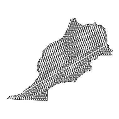Scribble tarzı Fas haritası tasarımı. Vektör İllüstrasyonu
