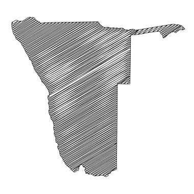 Scribble tarzı Namibya haritası tasarımı. Vektör İllüstrasyonu