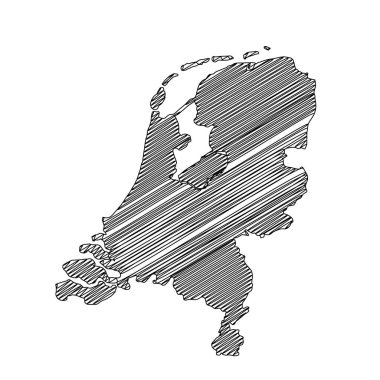 Scribble stili Hollanda harita tasarımı. Vektör İllüstrasyonu
