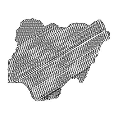 Scribble stili Nijerya haritası tasarımı. Vektör İllüstrasyonu