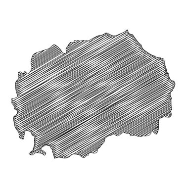 Scribble stili Kuzey Makedonya harita tasarımı. Vektör İllüstrasyonu