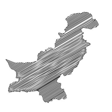 Scribble tarzı Pakistan harita tasarımı. Vektör İllüstrasyonu