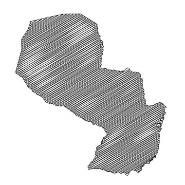 Scribble biçimi Paraguay harita tasarımı. Vektör İllüstrasyonu