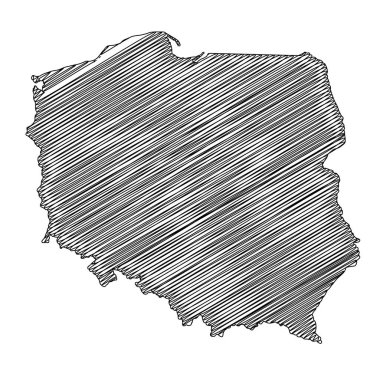 Scribble tarzı Polonya harita tasarımı. Vektör İllüstrasyonu