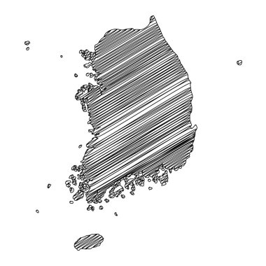 Scribble tarzı Güney Kore haritası tasarımı. Vektör İllüstrasyonu