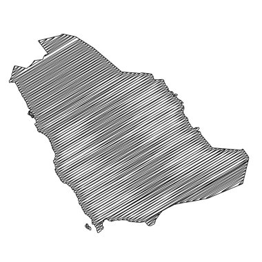 Scribble tarzı Suudi Arabistan harita tasarımı. Vektör İllüstrasyonu