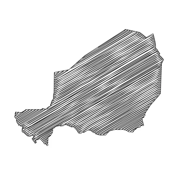 Scribble Estilo Níger Mapa Design Ilustração Vetorial —  Vetores de Stock