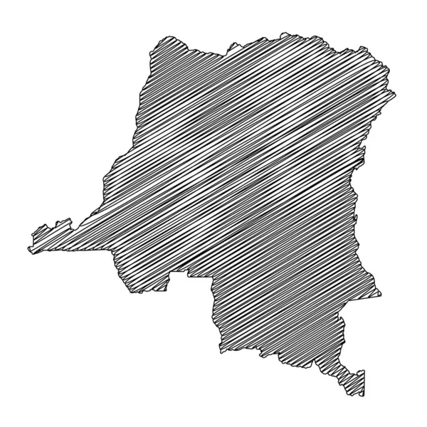 Scribble tarzı Kongo Harita Tasarımı. Vektör İllüstrasyonu