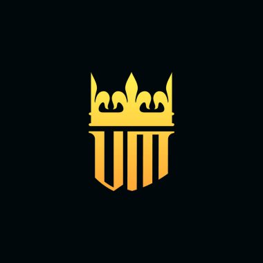 Baş harfler VM logo amblem tarzı ve taç. Vektör illüstrasyonu