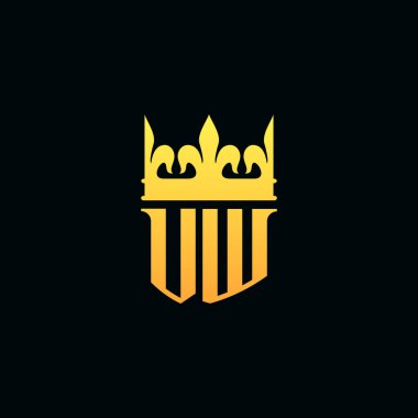 Baş harfler VW logo amblem tarzı taçla. Vektör illüstrasyonu