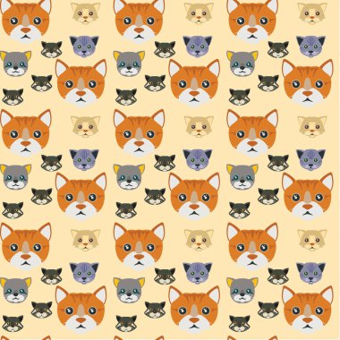 Kediler Kusursuz Desen Tasarımı. Vektör İllüstrasyonu.