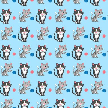 Kediler Kusursuz Desen Tasarımı. Vektör İllüstrasyonu.