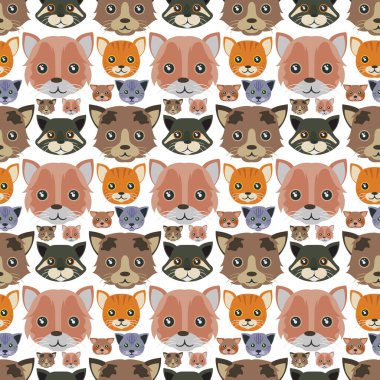 Kediler Kusursuz Desen Tasarımı. Vektör İllüstrasyonu.