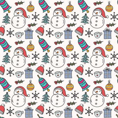 Noel şapkaları Kusursuz Desen Tasarımı. Vektör İllüstrasyonu.