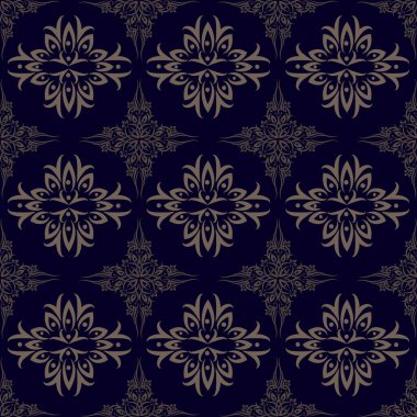 Süslü çiçek desensiz desen tasarımı. Vektör İllüstrasyonu.