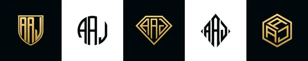 Initiële Letters Aaj Logo Ontwerpt Bundel Deze Set Bevat Shield — Stockvector