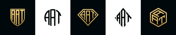 Ursprungliga Bokstäver Aat Logotyp Design Bundle Detta Set Inkluderade Shield — Stock vektor