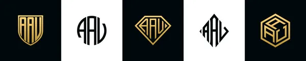 Початкові Букви Логотипу Aav Bundle Цей Набір Включав Shield Rounded — стоковий вектор