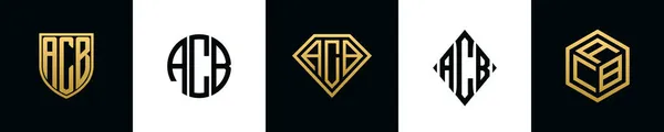 Letras Iniciais Acb Logo Designs Bundle Este Conjunto Incluiu Escudo — Vetor de Stock