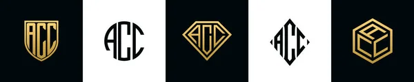 Initiële Letters Acc Logo Ontwerpen Bundel Deze Set Bevat Shield — Stockvector