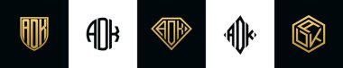 İlk harfler ADK logosu Bundle dizayn eder. Bu set Shield, Rounded, iki Diamond ve Hexgon stili içeriyordu.