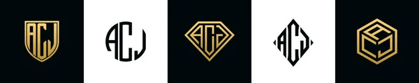 Початкові Букви Acj Логотип Bundle Цей Набір Включав Shield Rounded — стоковий вектор